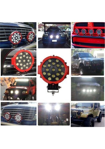 Off Road Led Projektör Sis Lambası Kırmızı Çerçeve Beyaz Led 51W 18 Cm