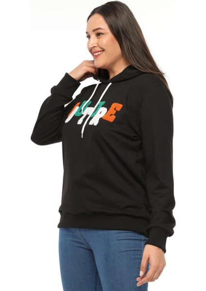 Kadın Büyük Beden Couture Yazılı Siyah Sweatshirt