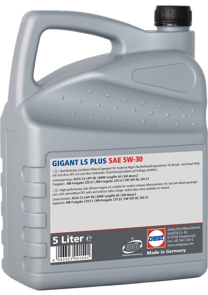 GIGANT LS PLUS SAE 5W-30 , 5 Litre Motor Yağı (Üretim Yılı:2023)