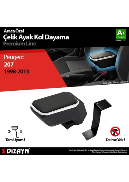 Peugeot 207 Kol Dayama Kolçak Çelik Ayaklı Abs Gri 2006-2012 A+Kalite