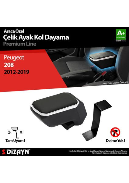 Drs Tuning Peugeot 208 Kol Dayama Kolçak Çelik Ayaklı Abs Gri 2012-2019 A+Kalite