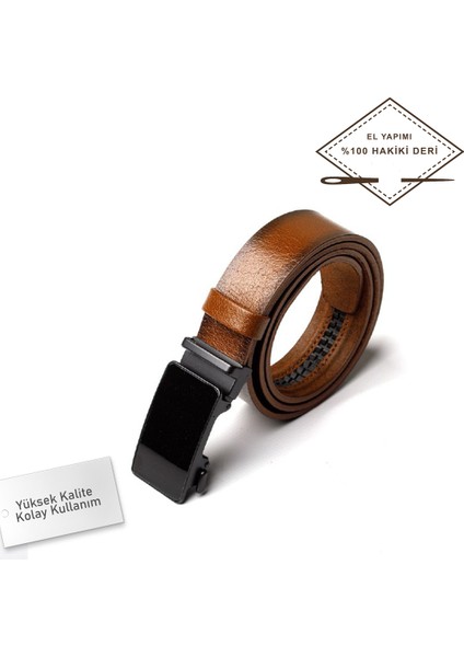 İsme Özel Otomatik Hakiki Deri Deliksiz Erkek Kemer