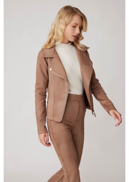 Kelebek Yaka Suni Süet Biker Ceket modelleri