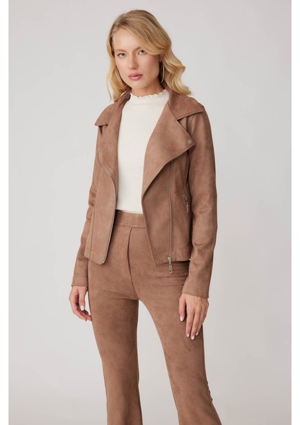 Kelebek Yaka Suni Süet Biker Ceket fırsatları