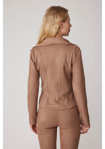 Kelebek Yaka Suni Süet Biker Ceket indirimleri