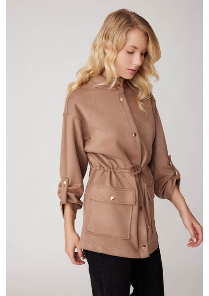 Yakalı Beli Büzgülü Kol Detaylı Süet Ceket fiyatları