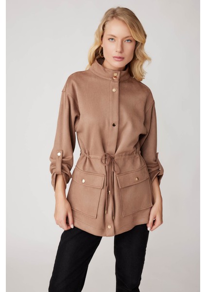 Yakalı Beli Büzgülü Kol Detaylı Süet Ceket fırsatları