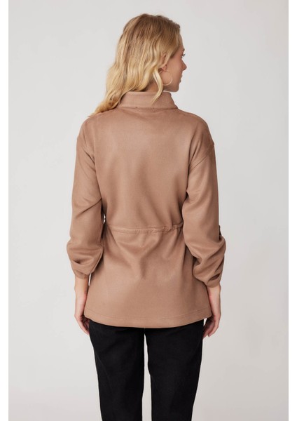 Yakalı Beli Büzgülü Kol Detaylı Süet Ceket indirimleri