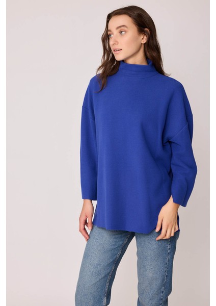 Düşük Kol Yakalı Yanlar Yırtmaçlı Örme Oversize Bluz
