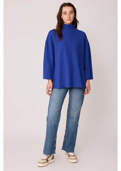Düşük Kol Yakalı Yanlar Yırtmaçlı Örme Oversize Bluz