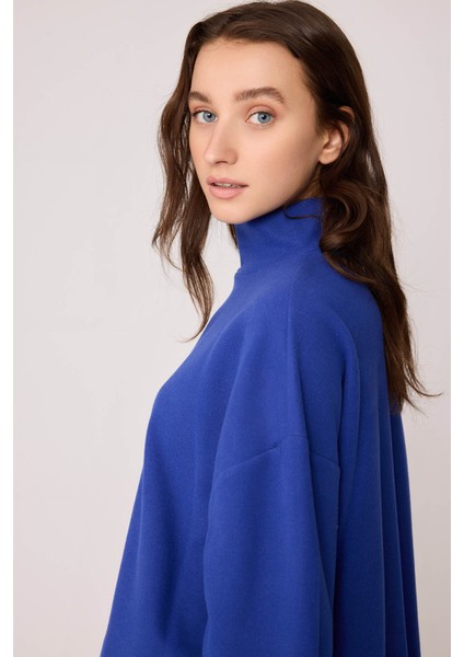 Düşük Kol Yakalı Yanlar Yırtmaçlı Örme Oversize Bluz