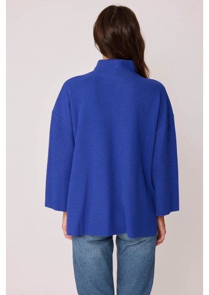 Düşük Kol Yakalı Yanlar Yırtmaçlı Örme Oversize Bluz