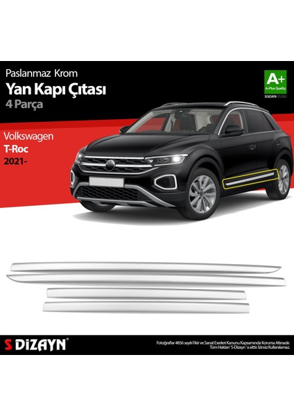 Volkswagen T-Roc Makyajlı Krom Yan Kapı Çıtası 4 Prç. 2021 Üzeri