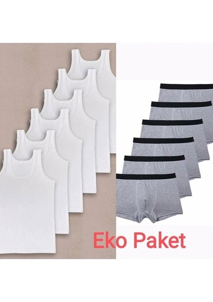 Erkek Çocuk Ikili Set Pamuklu Penye 6 Atlet 6 Boxer