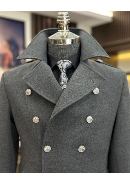 Italyan Stil Slim Fit Kruvaze Kaşe Kaban Antrasit T10016 fiyatları