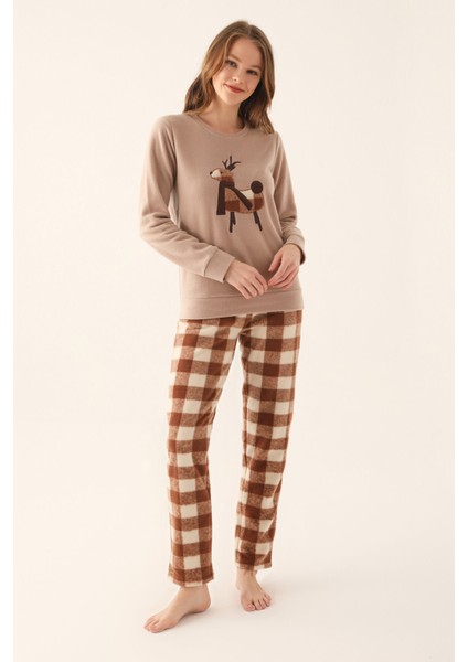 Kadın Açık Kahve Pijama Takımı
