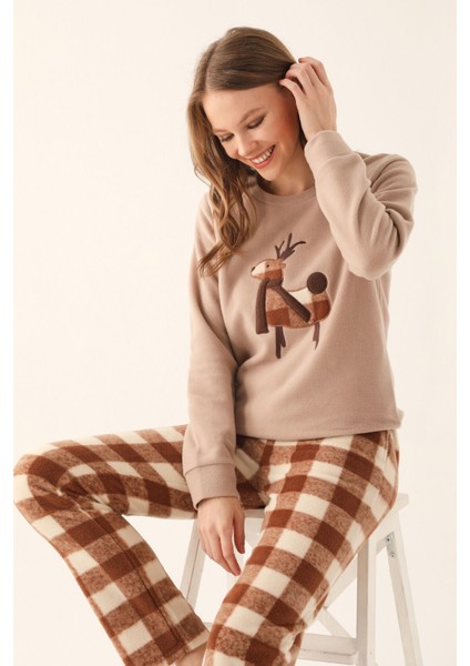 Kadın Açık Kahve Pijama Takımı
