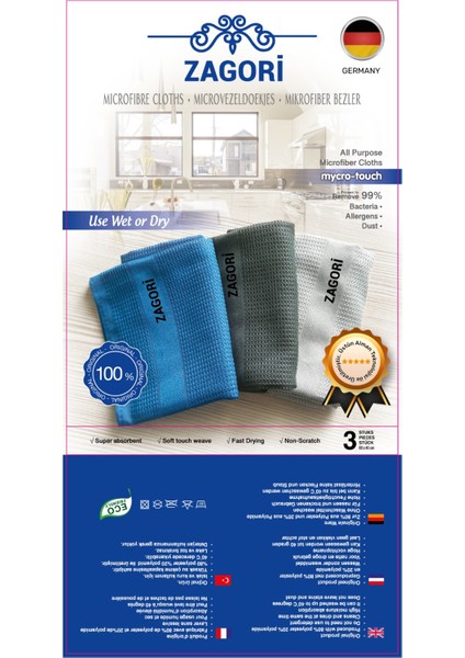 Fabrika Satışı Mikrofiber Temizlik Cam Bezi 3 Lü 40X60