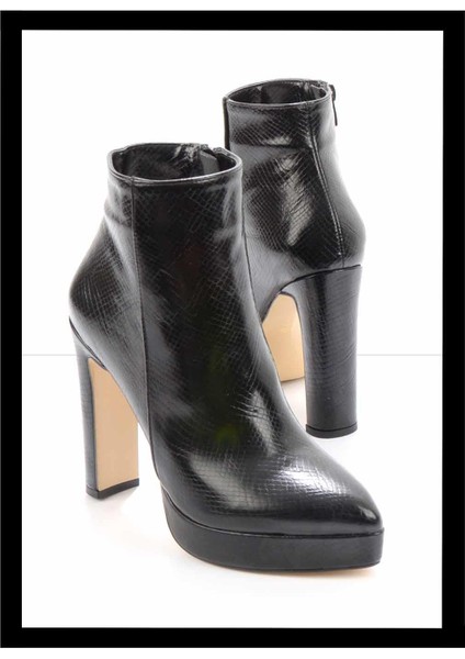 Siyah Yılan Baskı Kadın Bot & Bootie K02926060507