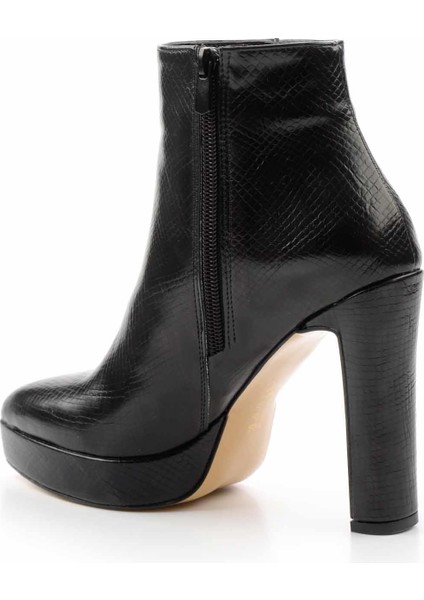 Siyah Yılan Baskı Kadın Bot & Bootie K02926060507