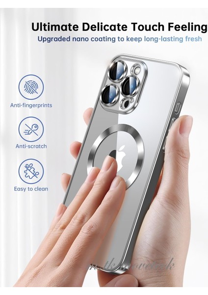 Apple iPhone 15 Pro Max Kılıf Magsafe Wireless Şarj Destekli Parlak Titanium Renkli Kenarlı Arkası Şeffaf Case fiyatları