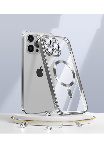 Apple iPhone 15 Pro Kılıf Magsafe Wireless Şarj Destekli Parlak Titanium Renkli Kenarlı Arkası Şeffaf Case modelleri