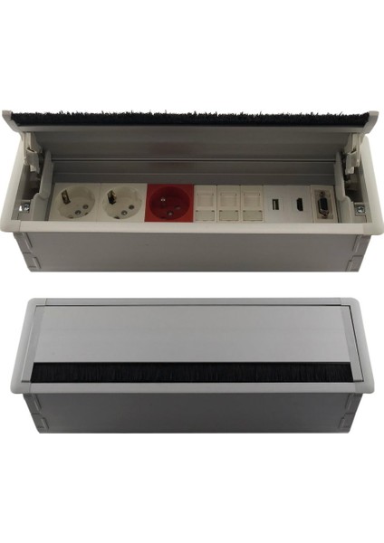 Dzaynks Masa Üstü Bas-Aç Fırçalı Priz Seti Eloksal 12 Modül