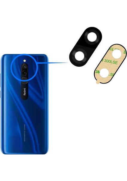 Xiaomi Redmi 8 Uyumlu Arka Kamera Camı Lens Yapışkanlı