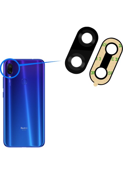 Xiaomi Redmi Note 7 / Note 7 Pro Uyumlu Arka Kamera Camı Lens Yapışkanlı