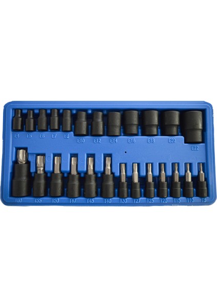 Torx (Tork) Lokma Seti 1/2 1/4 3/8 25 Parça T8-T60 / E4 - E22