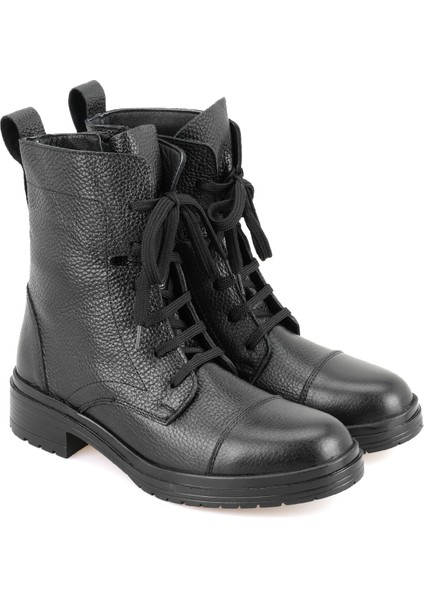 Carsl Siyah Kadın Fermuarlı Deri Bot