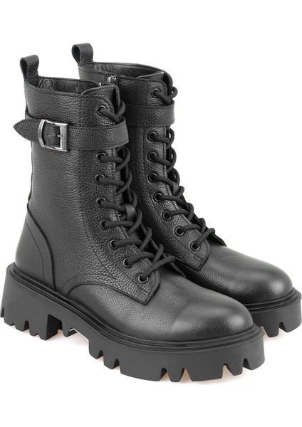 Glenn Siyah Kadın Fermuarlı Deri Bot