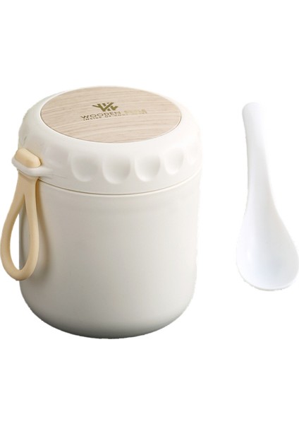 Ins Ahşap Tahıl 304 Paslanmaz Çelik Çorba Bardağı Öğrenci Kahvaltı Fincan Süt Fincan Açık Ofis Salata Taşınabilir Çorba ve Lapa Çorba Can (Ücretsiz Yalıtımlı Çanta) (Yurt Dışından)