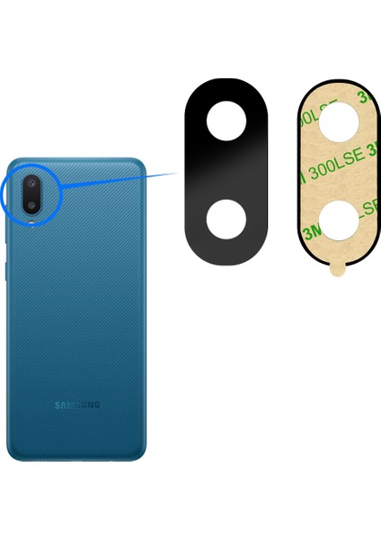 Samsung Galaxy A02 (A026) Uyumlu Arka Kamera Camı Lens Yapışkanlı