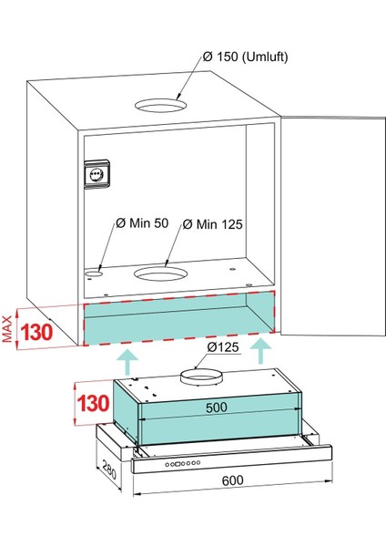 A100 'Dünyanın En Sessiz Aspiratörü'  60cm Sürgülü Aspiratör