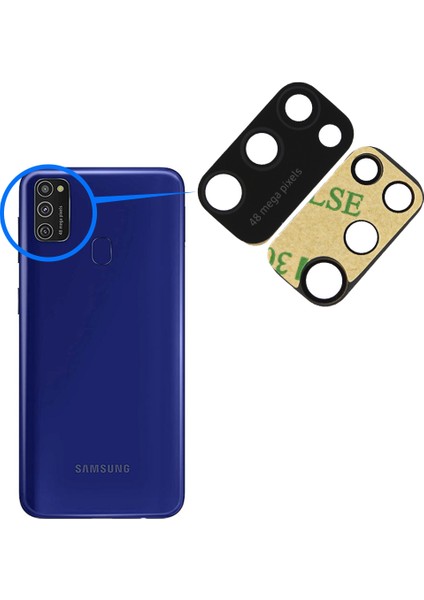 Samsung Galaxy M21 Uyumlu Arka Kamera Camı Lens Yapışkanlı