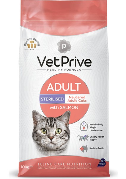 Vet Prive Kısırlaştırılmış Kedi Maması Somonlu 10 kg + Guupy 10 Lt Kedi Kumu Avantaj Paketi