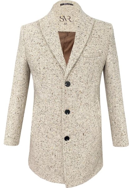Slim Fit Sivri Yaka Yün Bej Kaban
