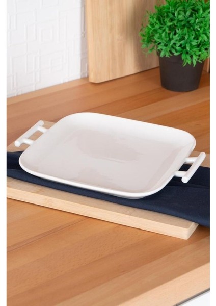 Bianco Perla Porselen Kulplu Servis Tabağı Dikdörtgen Beyaz 27,5 cm - SCT-05383