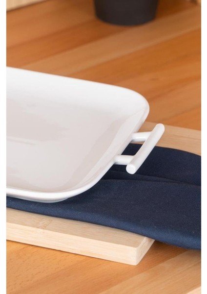 Bianco Perla Porselen Kulplu Servis Tabağı Dikdörtgen Beyaz 27,5 cm - SCT-05383