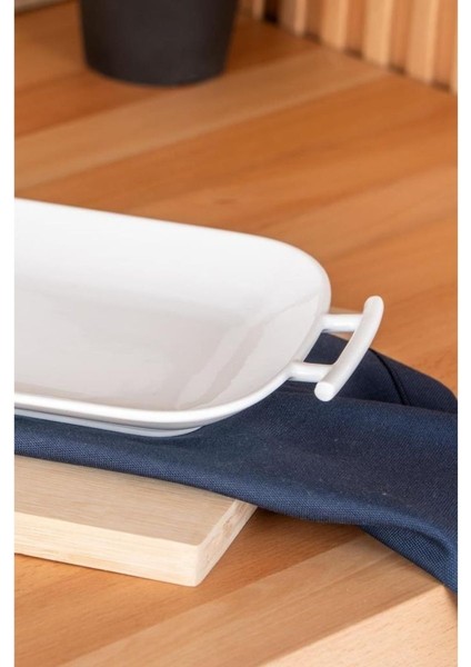 Bianco Perla Porselen Kulplu Servis Tabağı Dikdörtgen Beyaz 42 cm - SCT-05384