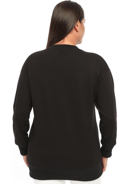 Kadın Büyük Beden Basic Siyah Sweatshirt