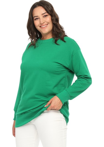 Kadın Büyük Beden Basic Yeşil Sweatshirt modelleri