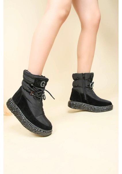 Guja Süet Garnili Şişme Bot Siyah