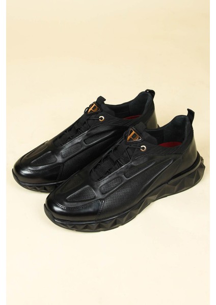 Lazer Baskılı Lastik Bağcıklı Erkek Casual Ayakkabı SİYAH