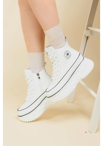 Guja Kalın Taban Fermuarlı Sneakers Beyaz indirimleri