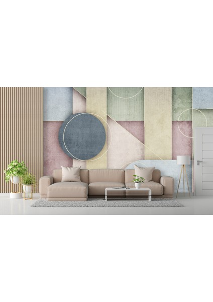 Pastel Renkli Duvar Kağıdı, Geometrik Desenli Duvar Resmi