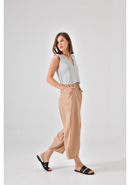 Vizon Beli Lastikli Cepli Şalvar Pantolon