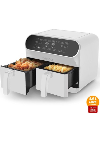 Max Plus Xxl 1800W (4lt+4lt) 8lt Çift Hazneli Smart Airfryer Air Fryer Yağsız Sıcak Hava Fritözü Beyaz