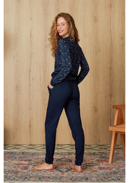 Kadın Lacivert Mini Çiçek Desenli T-Shirt Pijama Takımı 4094 fiyatları